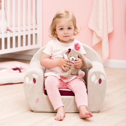 Nattou Cuddly Toy Rabbit Nina Stuffed Animal for Kids & Babies - Promotes Motor Skills, Easy Care, Extra-Soft Material, Machine Washable - Pink/Beige, 11 inches