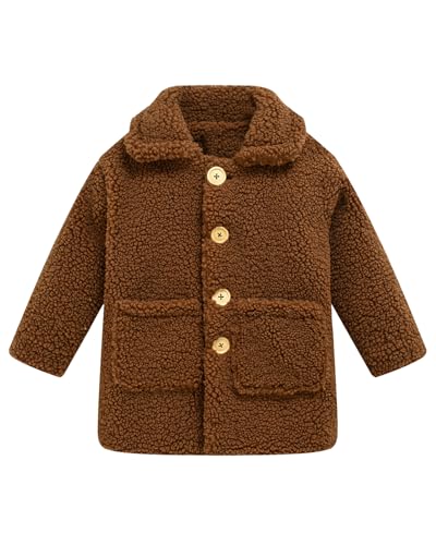 Cromoncent Boys Girls Winter Fashion Faux Fur Coats Long Sleeve Lapel Sherpa Fleece Outerwear Jackets, 2-8 Years