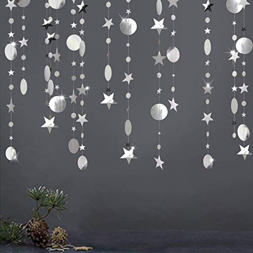 Decor365 Bling Bling Silver Twinkle Star Garland Streamer Kit For Party Decorations Glitter Metallic Circle Dot Garland Glittery Bunting Garlands Banner For Wedding Kids Room Birthday Baby Shower #TOP4