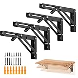 Ravinte 4 Pack 10 Inch Folding Shelf Brackets – Matte Black, Heavy Duty Collapsible Brackets for Tables and Benches – Space-Saving Design