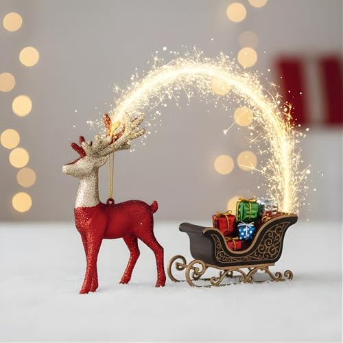 Image of Crackles Christmas Reindeer Hanging Ornament | Multi Color Glitter Deer Decoration for Christmas Tree, Home & Party Decor | Festive Decorative Item for Celebration