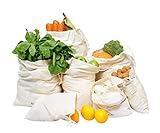 Muslin Produce Storage Bag - Cotton Drawstring Reusable Produce Bag - Zero Waste - Bags for Brewing - Candy Bag - Cloth Muslin - Muslin Cotton Fabric Produce Bag - Tea Bag - Set of 7(2 M, 3 S, 2 XS)