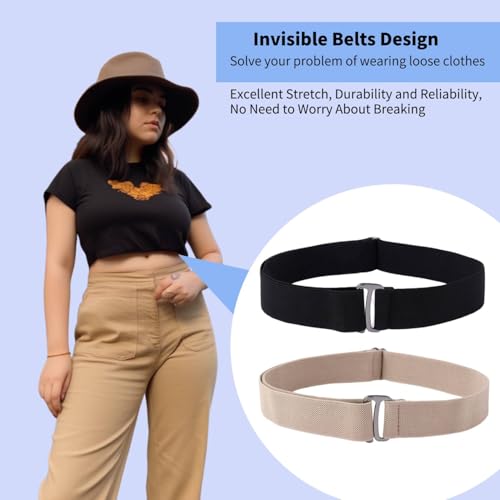2PCS Bulky Sweater Tuck Band, Women Adjustable Elastic Belt, Women Belts Invisible Elastic Stretch Belt with Flat Buckle, Tuck Band for Cropping Sweaters Suitable for Shirts, Dresses, Pants4