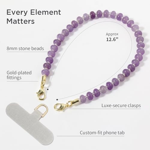 Image of POSADINA Natural Stone Phone Charm, Beaded Healing Phone Wrist Strap, Handmade Cellphone Chain Lanyard with Tether Tab