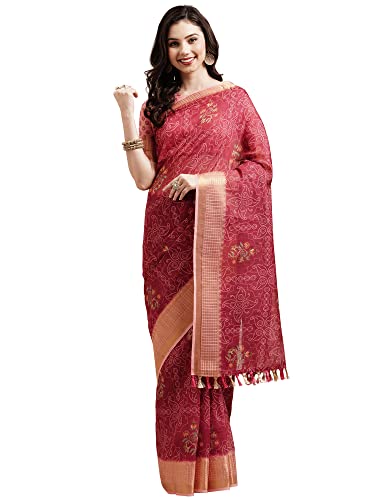 Image of AKHILAM Women's Linen Floral Printed Saree with Unstitched Blouse Piece (SONPR2 Parent)