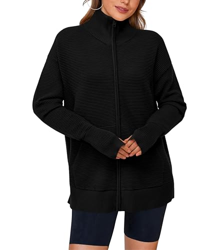 Image of PRETTYGARDEN Womens Long Sleeve Zip Up Ribbed Cardigan Sweaters