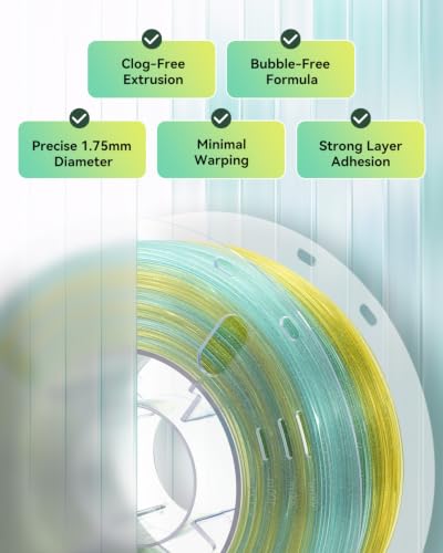 Image of VOXELAB PLA Crystal Rainbow Filament 1.75mm, Oz Wizard Green Color, Alternating Light Yellow & Light Blue Every 18-20M, Shiny Glitter Fast Color Change 3D Printing Material
