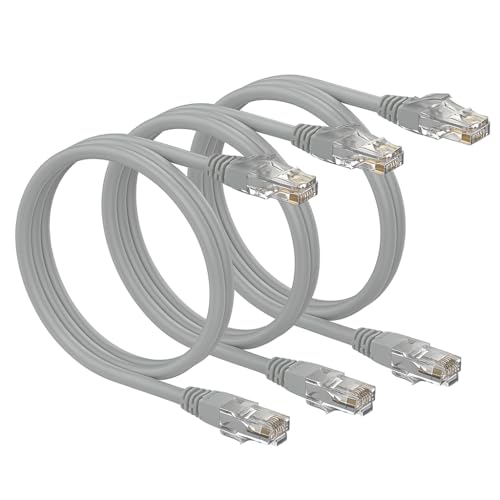 Jainendra Tech Cat6 Ethernet LAN Cable (Grey, 5 FT, Pack of 3) | High-Speed 10 Gbps Network Patch Cord | RJ45 UTP Cable for Router, Modem, Switch & Server Rack