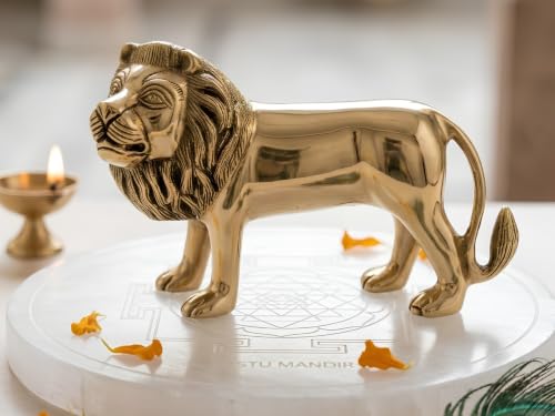 Image of Pure Brass Lion Idol, Vastu Remedy for Strength & Courage (22 cm, 2.3 kg)