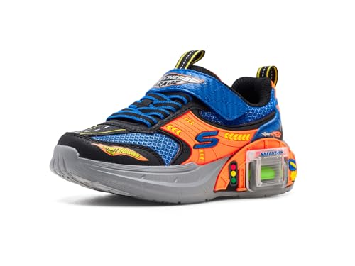 Skechers Jungen Garage Sneaker, Schwarz, Blau, Orange Synthetik/Textil/Y, 13.5 UK Child