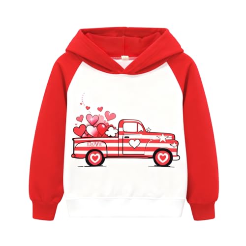 Voxikodex Size 6 7 Years Toddler Boys Girls Valentines Hoodie T Shirt Unisex Raglan Long Sleeve Tees Loads of Love Heart Little Boys Tops(6-7Y)