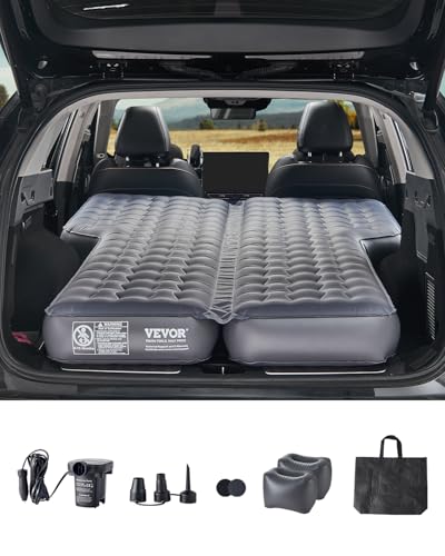 VEVOR Car Air Mattress, Inflatable Car Camping Mattress, Oxford Thickened Travel Beds, Comfortable and Durable Portable Sleeping Pad with Air Pump, Nozzle, Carry Bag, Fits Most SUV MPV Sedan, Gray