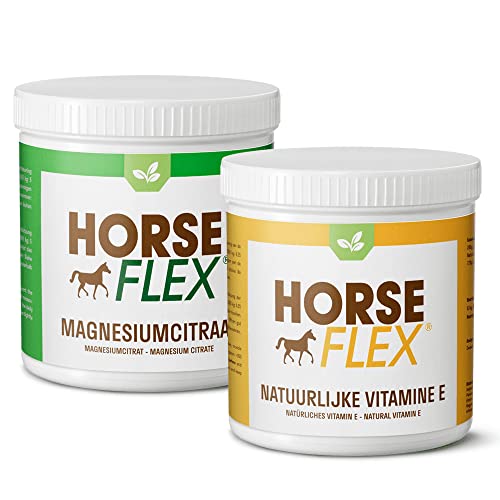 HorseFlex Kombi Deal Magnesium Citrat (500g) + Natürliches Vitamin E (270g) für Pferde | Zur Unterstützung der Muskeln, Sehnen und Bänder | Sehr gut geeignet für Pferde im Training und Junge Pferde Cover