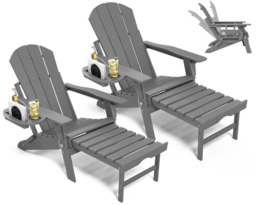 NAVINE Adjustable Adirondack Chair with Retractable Ottoman Set of 2, HDPE Folding Adirondack Chair...