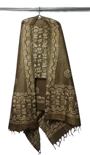 Image of STB-SILK TEXTILES BHAGALPUR Women's Cotton Silk Handcrafted Batik Print Unstitched Salwar Suit Dress Material With Duputta (Maroon)