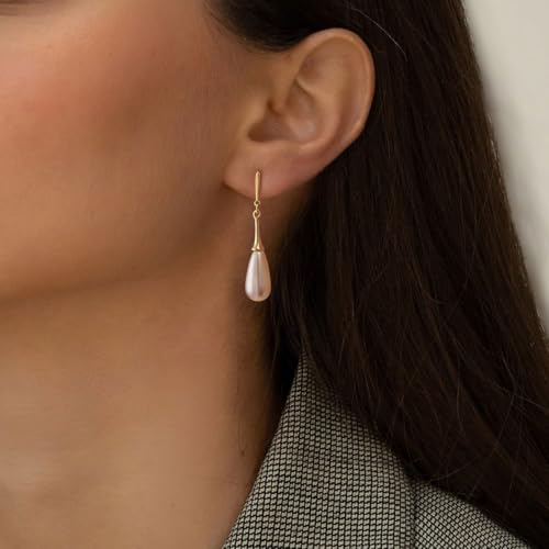 Pearl Earrings: 14k Gold-plated Dainty Pearl Drop Dangle Huggie Hoop Earrings for Women3