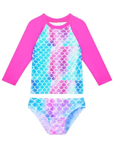 Image of Snowheart Girls Rash Guard Sets Long Sleeves Swimsuit 2 Pieces Tankini Bathing Suit Swimwear for Girls 3-12 Years