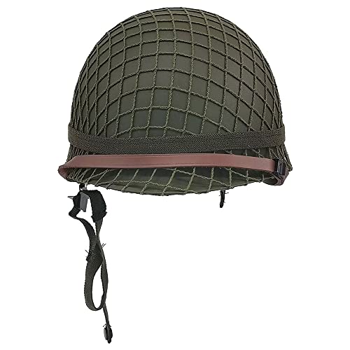 WW2 US Army M1 Steel Military Helmet Replica, WW2 Gear, WW2 Uniform, Vietnam War Helmet with Net Cover Chin Strap Cat Eye Band