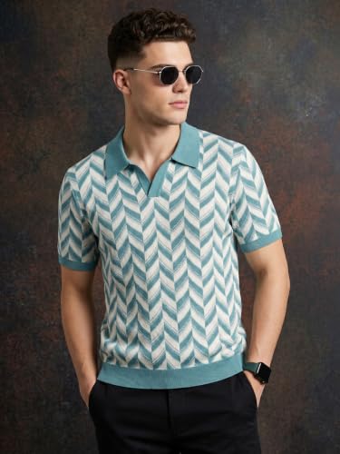Image of Veirdo Men's Flatknit Printed Half Sleeve Polo T-Shirt with Collared Neck, Regular Fit, Casual Style for Office, Travel, (Sizes S to 2XL)