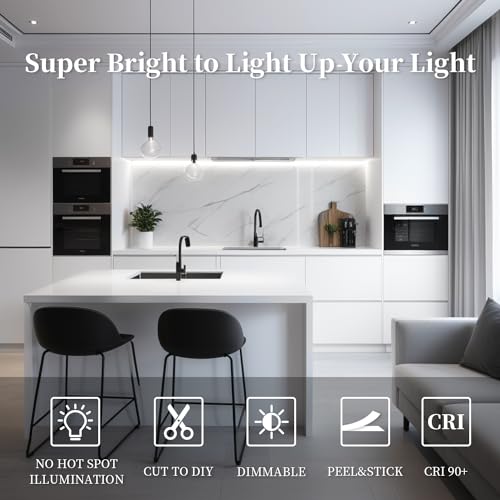Image of iNextStation 16.4ft /5M 6000K White COB Light Strip, DC12V CRI 93+ LED Strip Light, 8mm Width LED Tape Lights, Flexible LED Light TV Backlight, Outdoor, Bedroom, Mirror, Home Lighting Decor(No Plug)