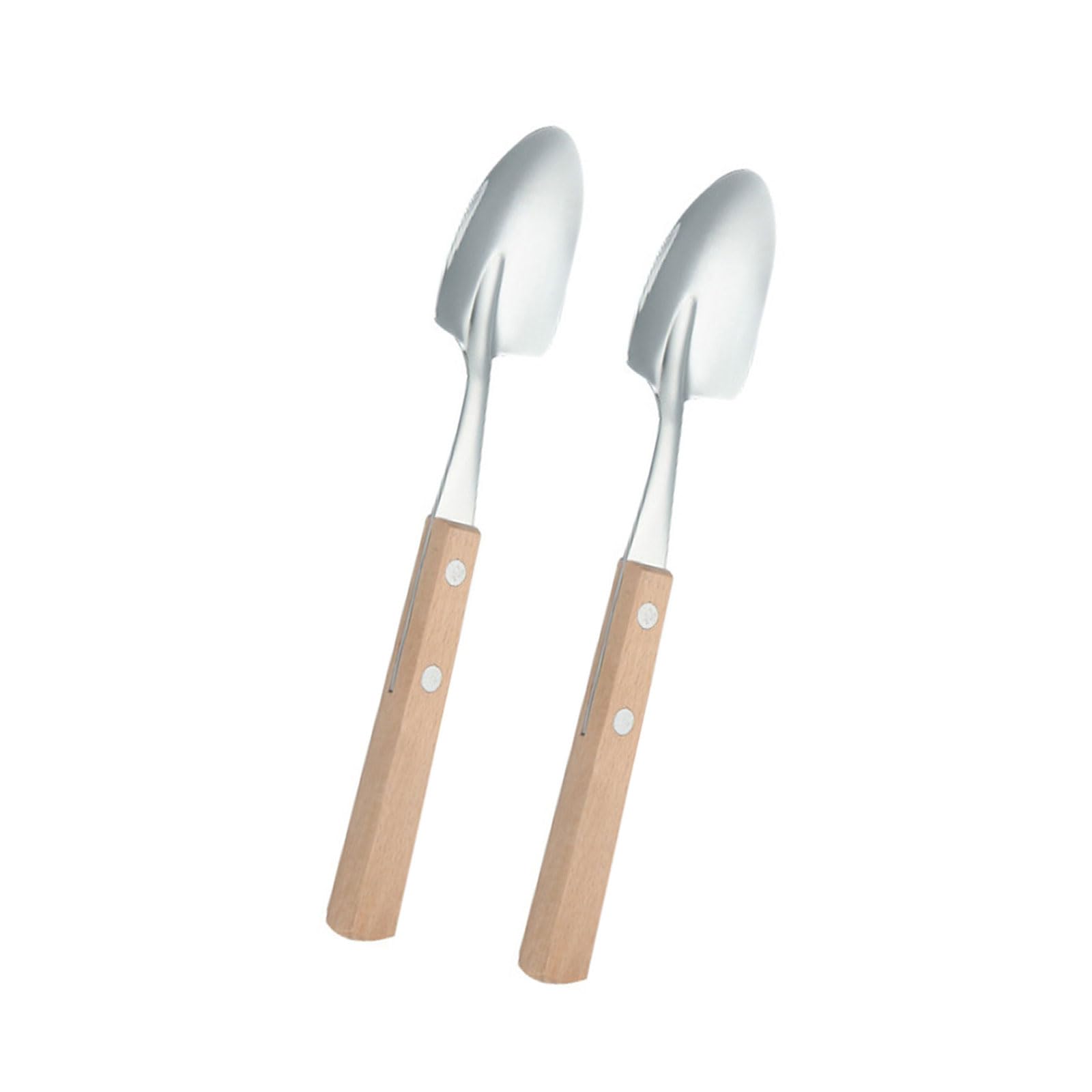 Xinsheinelry 2pcs Stainless Steel Shovel Shape Ice Cream Spoon with Wooden Grip Wooden Handle Flatware Dishwasher Safe Cutlery Dessert Serving Spoon