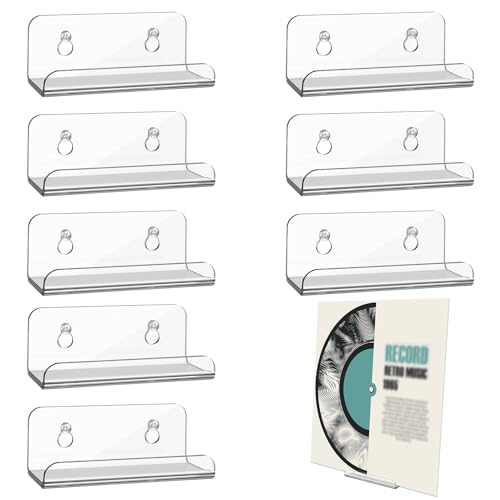8uds 10cm Soporte para Pared Discos de Vinilo, Soporte Vinilos Pared para Discos, Estantes para Exhibición de Discos de Vinilo, Estanteria LP con Tornillos y Tornillos Anclajes (Transparente)