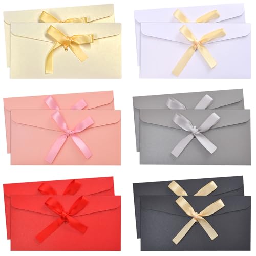 LTMMC 12PCS Money Envelopes Pearlescent Paper Envelopes with Ribbon