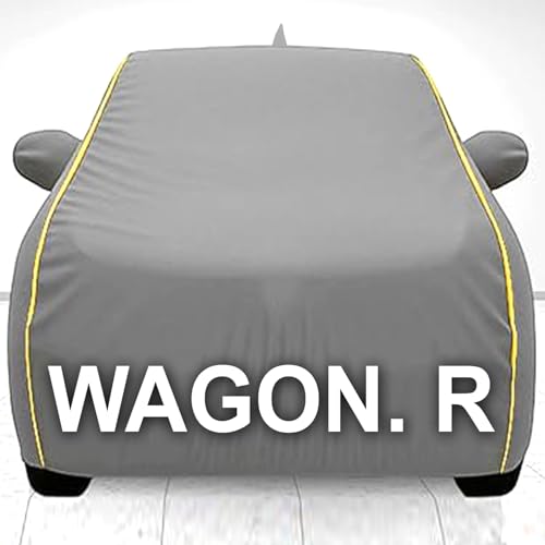 Image of 100% Waterproof Car Cover for WagnoR UV Protection, Dustproof, Windproof | Custom Fit with Mirror Pockets, Belt & Buckle | All Weather Outdoor Body Cover (Grey, WagnoR)