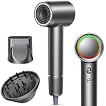 Rowroo Professional High-Speed Hair Dryer, 160000 RPM Brushless Motor Blow Dryer, 500M Negative Ions for Hair Protection, 4 Heat & Speed Settings, Thermo-Control Hairdryer, Lightweight, Low Noise, Magnetic Nozzle & Diffuser, Grey