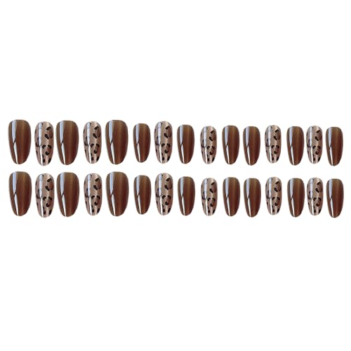Image of Secret Lives acrylic cat eye brown animal print nails extension Press On Nails 24 pieces combo set with kit beautiful fake false nails