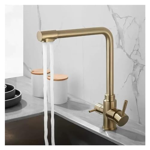 Robinet de cuisine antique en or avec filtre à eau intégré pour évier rétro