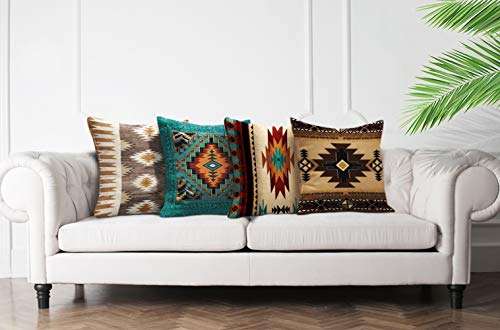 Emvency Set Of 4 Throw Pillow Covers Tribal Western Geometric Colorful Nature Color Patterns Sw Turq Orange Decorative Pillow Cases Home Decor Square 18X18 Inches Pillowcases #TOP5