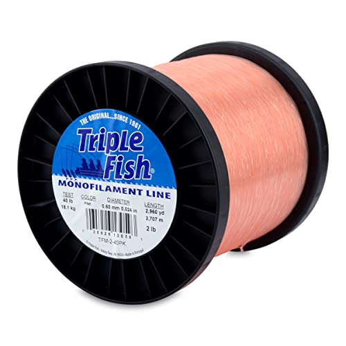 Triple Fish Monofilament Line, 40 lb / 18.1 kg Test, .024 in / 0.60 mm Dia, Pink, 2 lb / 0.91 kg Spool, 2960 yd / 2707 m