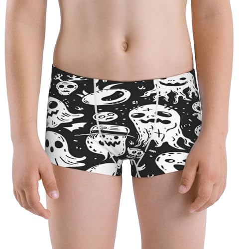 Boys' Cotton Boxer Brief Soft Underwear-Black White Spooky Ghosts