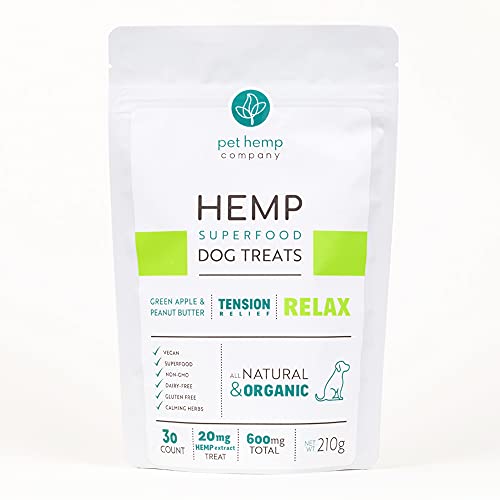 Pet Hemp Company Relax: Anxiety & Stress Relief - 30 Treats - 600mg - Made in USA - Natural Calming Treats for Dogs - Separation Stress - Hyperactivity - Destructive Behavior - Phobias