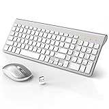 Wireless Keyboard and Mouse Combo, WisFox Ultra Slim Compact Keyboard with Silent Keys, Power Switch, Lag-Free Cordless USB Set with Number Pad for Computer, Laptop, Windows (Silver and White)