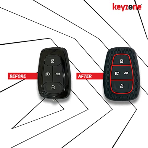Image of keyzone Striped silicone key cover and keychain compatible forPunch.EV,Altroz,Nexon.EV,Punch,Tigor.EV,New Safari,Tiago.Ev,Nexon,Harrier,Tiago,Tigor 4 Button Smart Key(Black with R /B LT KH)
