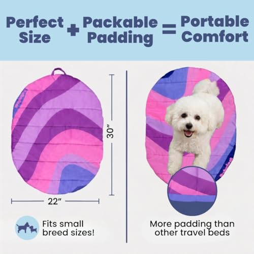 Image of Travel Dog Bed (30 inch x 22 inch) - Foldable & Packable for Travel, Road Trip, Camping - Lightweight, Water Resistant & Cozy with Soft Padding - Compact, Portable & Machine Washable - Small Breeds: Pink