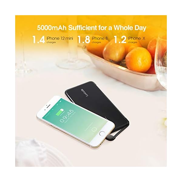 Luxtude-5000mAh-Portable-Charger-for-iPhone-Ultra-Slim-Mfi-Apple-Certified-External-Battery-Pack-Built-in-Lightning-Cable-Fast-Charging-Power-Bank-for-iPhone-1211-ProXXRXS-Max876S6-Plus6 Luxtude 5000mAh Portable Charger iPhone Built in Lightning Cable (MFi Apple Certified), Ultra Slim External Battery Pack, Fast Charge Power Bank for iPhone 14/13/12/11 Pro/X/XR/XS Max/10/8/7/6S etc.