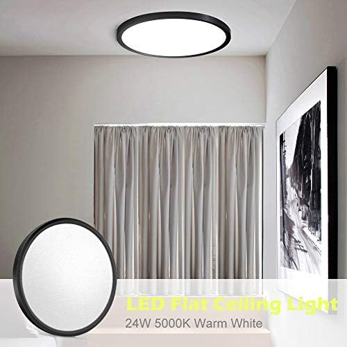 12 Inch 24W LED Flush Mount Ceiling Light Fixture, 5000K Daylight White, 3200LM, Black, LED Round Ceiling Lighting, 240W Equivalent White Ceiling Lamp for Closets, Kitchens, Stairwells, Bedrooms.etc.