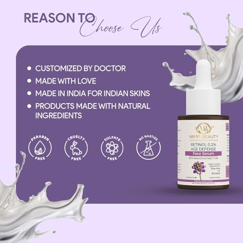 VAMP BEAUTY Anti-Aging Retinol Face Serum with Bakuchi Extract | Targets Wrinkles & Dark Spot | Improves Skin Firmness and Texture | For All Skin Types | 30ml
