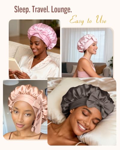 Image of BONNET QUEEN Silk Bonnet for Sleeping Satin Bonnet Hair Bonnet Silk Hair Wrap Head Wraps Tie Bonnet Night Sleep Hat for Natural Hair