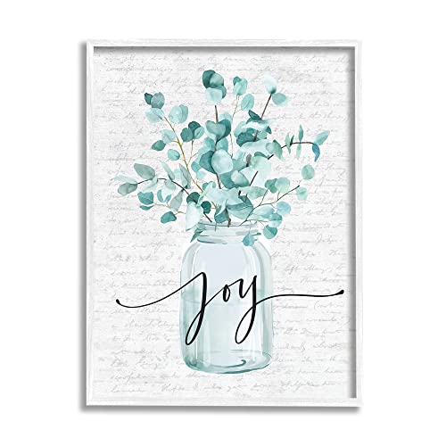 Stupell Industries Aqua Blue Plant Leaves In Jar Joy Text Design, Design by Lettered and Lined