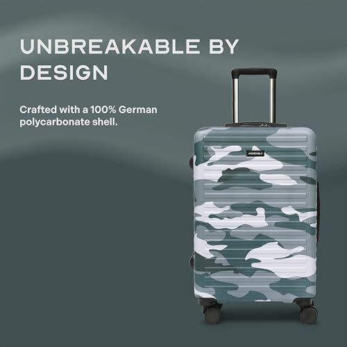 Image of Assembly Stark Hard Luggage 24 Inch (63 cm) Check-in Medium Luggage Trolley Bag, Unbreakable Polycarbonate Camo Print, TSA Lock, Silent 8 Spinner Wheels, Hard Shell Travel Suitcase Green