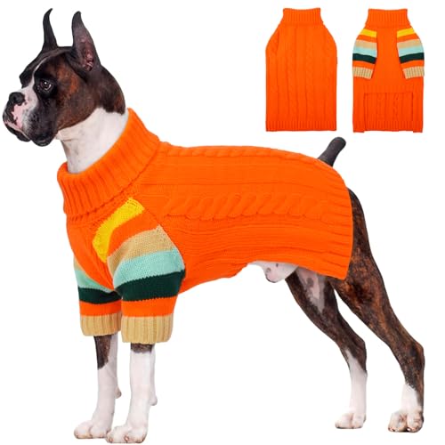 Image of Extra Large Dog Sweater, Turtleneck Pullover with Sleeve, Orange 5XL