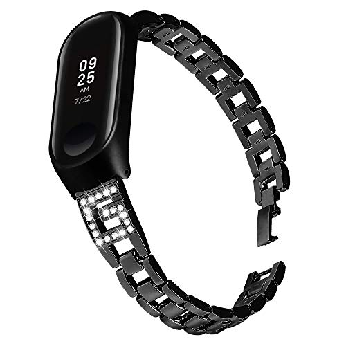 Maucoray Correa de reloj compatible con Xiaomi Mi Band 3/4, correa de acero inoxidable, accesorios de repuesto, pulsera ajustable, talla única, Resina, No es una piedra preciosa