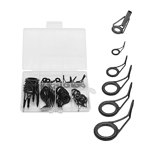 LINGUANG Black Single Leg 30pcs Fishing Spinning Rod Stainless Steel Guides Repair,Replacement Building Guides for Fishing Rod,Fishing Casting Pole Guides Set Supplies,5pcs Rod Tips