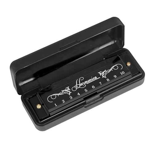 Aumotop Clé D'Harmonica Classique à 10 Trous, Instrument de Musique C 20 Tons pour Débutants et Enfants, Harmonica de Poche-ABS + Métal, Rose Rouge (Noir)