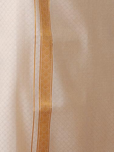 Image of RAMRAJ COTTON Men Gold Tissue Jacquard Full Sleeves Shirt with Matching Dhoti Set
