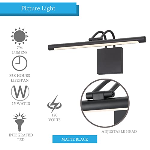 Ciata Picture Light, Picture Frame Light, 17-Inch 15-Watt Hardwire Adjustable Led Picture Light In Matte Black, 3000K Warm White, Cri -90, Integrated Led Display Light For Indoor Locations #TOP4